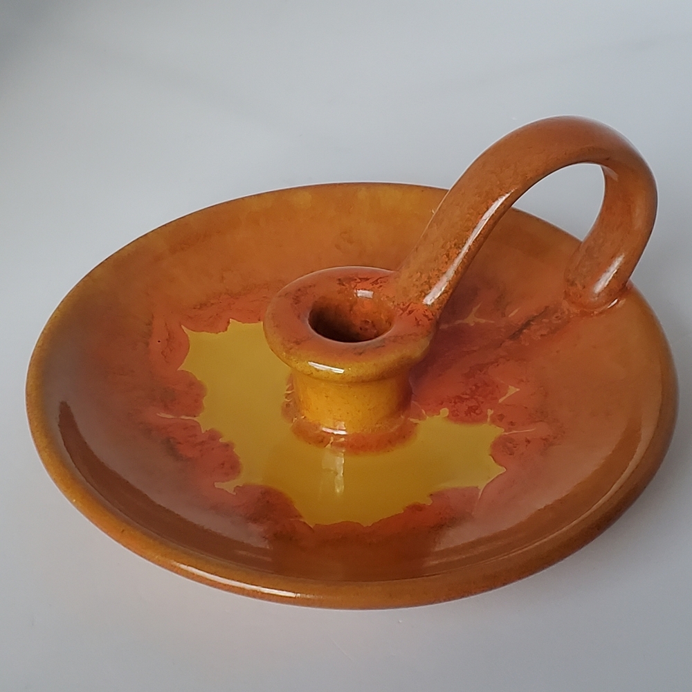 Blue Mountain Pottery Rare Mustard and Ketchup Glaze Candle Stick Holder BMP